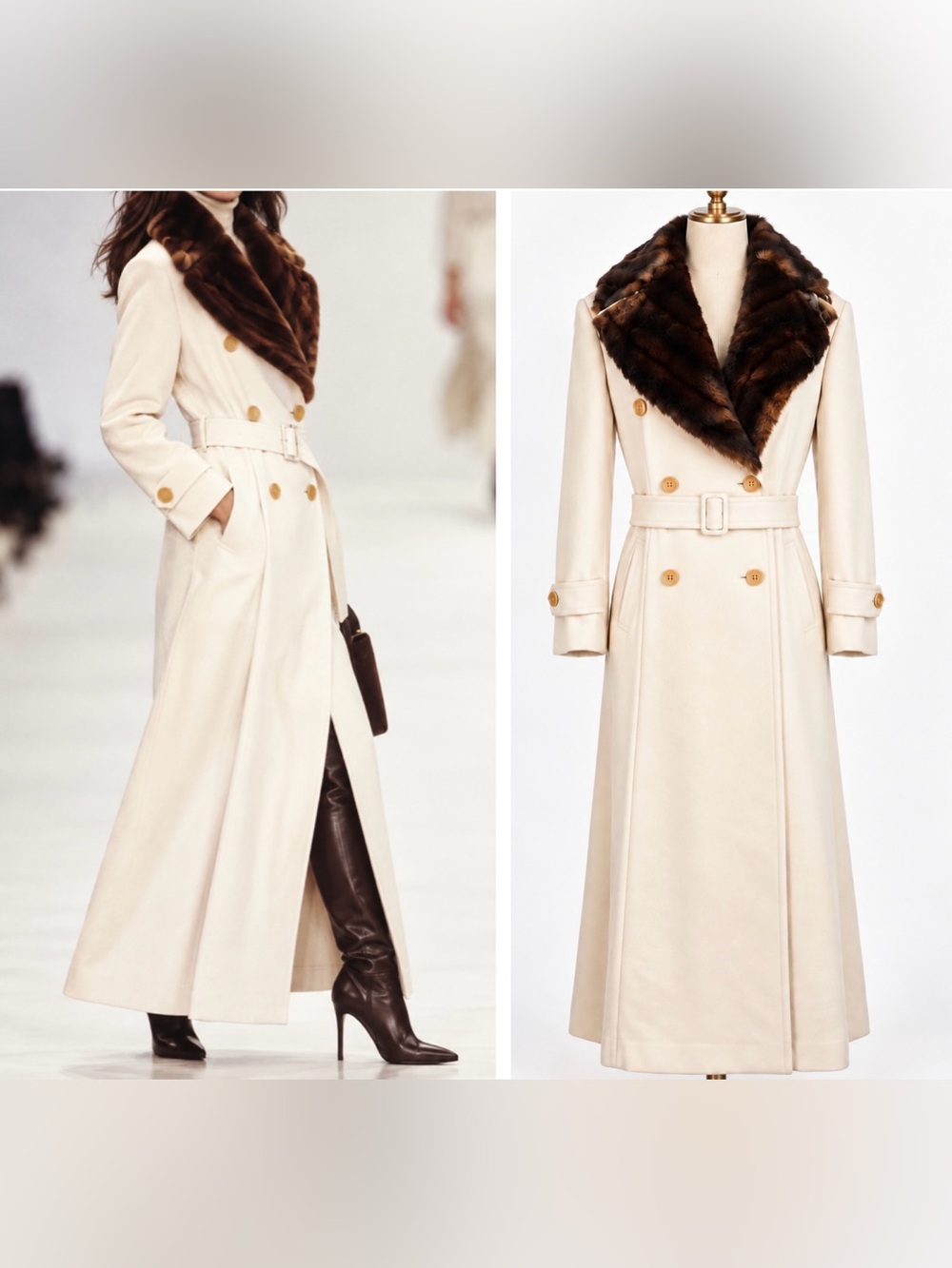 Ralph Lauren Collection Purple Label Fur Collar Coat Long Belted Vintage 90s S